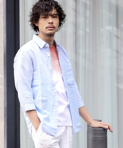 Denime（ドゥニーム）の「メンアサ七分シャツ（シャツ/ブラウス・メンズ・ブルー系その他/ホワイト/ネイビー/サックスブルー・X-LARGE/SMALL/MEDIUM/LARGE）」の3枚目の写真