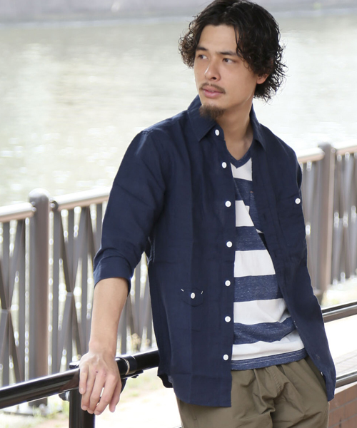 Denime（ドゥニーム）の「メンアサ七分シャツ（シャツ/ブラウス・メンズ・ブルー系その他/ホワイト/ネイビー/サックスブルー・X-LARGE/SMALL/MEDIUM/LARGE）」の13枚目の写真