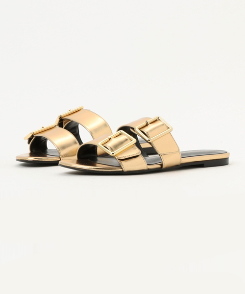 CHARLES & KEITH(チャールズ & キース)の「ダブルストラップフラット / DOUBLE-STRAP FLATS(サンダル・レディース・ゴールド/ブラック/ライトブラウン・24cm/23.5cm/22cm/24.5cm/23cm/22.5cm)」の1枚目の写真