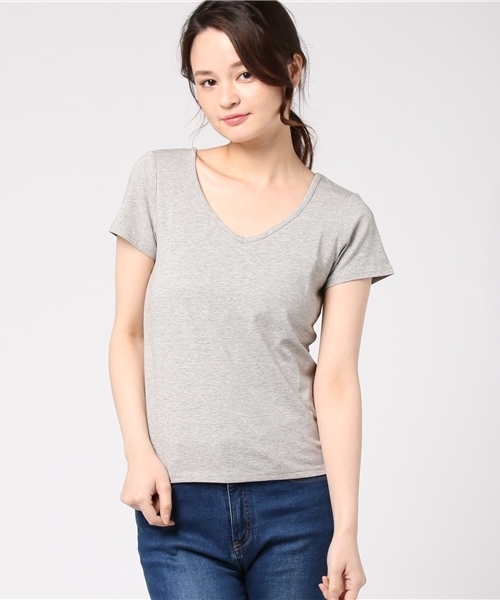 EGOIST(エゴイスト)の「両Vデザインsweat stainトップ (Tシャツ/カットソー・レディース・グレー/ブラック/ホワイト/ネイビー/オレンジ・FREE)」の14枚目の写真