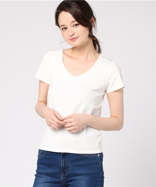 EGOIST(エゴイスト)の「両Vデザインsweat stainトップ (Tシャツ/カットソー・レディース・グレー/ブラック/ホワイト/ネイビー/オレンジ・FREE)」の16枚目の写真