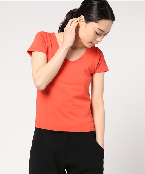 EGOIST(エゴイスト)の「両Vデザインsweat stainトップ (Tシャツ/カットソー・レディース・グレー/ブラック/ホワイト/ネイビー/オレンジ・FREE)」の6枚目の写真