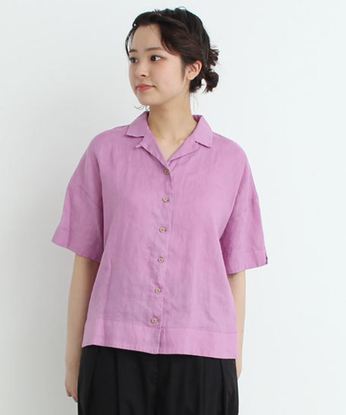 bulle de savon（ビュルデサボン）の「42Sフレンチリネン　開襟SH（シャツ/ブラウス・レディース・マスタード/ブラウン/ピンク/ホワイト/ネイビー/ブラック・FREE）」の6枚目の写真