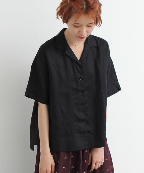 bulle de savon（ビュルデサボン）の「42Sフレンチリネン　開襟SH（シャツ/ブラウス・レディース・マスタード/ブラウン/ピンク/ホワイト/ネイビー/ブラック・FREE）」の3枚目の写真