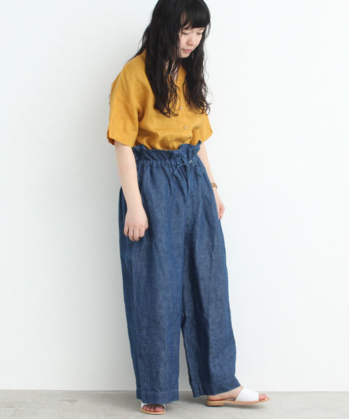 bulle de savon（ビュルデサボン）の「42Sフレンチリネン　開襟SH（シャツ/ブラウス・レディース・マスタード/ブラウン/ピンク/ホワイト/ネイビー/ブラック・FREE）」の12枚目の写真