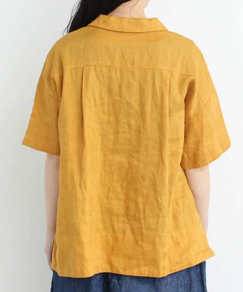 bulle de savon（ビュルデサボン）の「42Sフレンチリネン　開襟SH（シャツ/ブラウス・レディース・マスタード/ブラウン/ピンク/ホワイト/ネイビー/ブラック・FREE）」の15枚目の写真