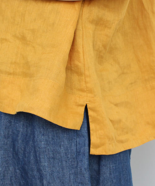 bulle de savon（ビュルデサボン）の「42Sフレンチリネン　開襟SH（シャツ/ブラウス・レディース・マスタード/ブラウン/ピンク/ホワイト/ネイビー/ブラック・FREE）」の10枚目の写真
