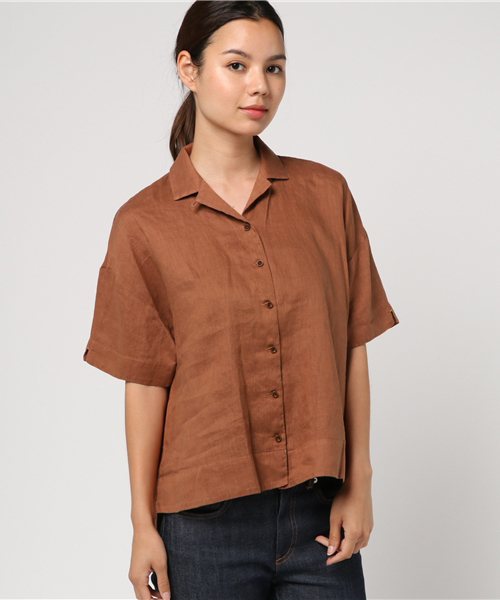 bulle de savon（ビュルデサボン）の「42Sフレンチリネン　開襟SH（シャツ/ブラウス・レディース・マスタード/ブラウン/ピンク/ホワイト/ネイビー/ブラック・FREE）」の18枚目の写真