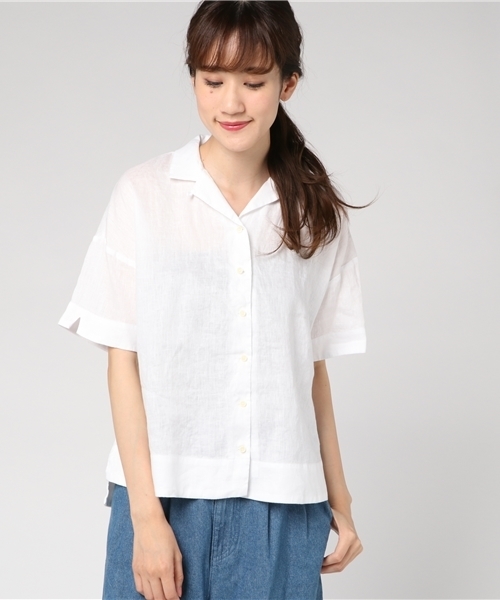 bulle de savon（ビュルデサボン）の「42Sフレンチリネン　開襟SH（シャツ/ブラウス・レディース・マスタード/ブラウン/ピンク/ホワイト/ネイビー/ブラック・FREE）」の2枚目の写真