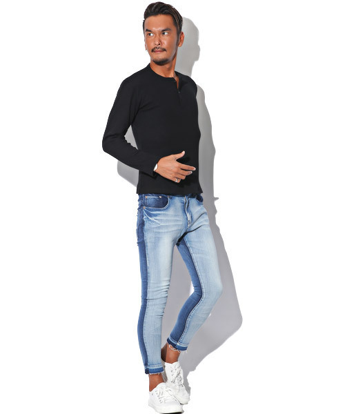 LUXSTYLE（ラグスタイル）の「サーマル無地ヘンリーネックロンT（Tシャツ/カットソー・メンズ・ブラック/ホワイト/杢グレー・XL/M/L）」の6枚目の写真