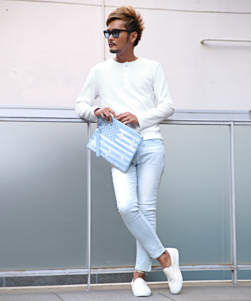 LUXSTYLE（ラグスタイル）の「サーマル無地ヘンリーネックロンT（Tシャツ/カットソー・メンズ・ブラック/ホワイト/杢グレー・XL/M/L）」の8枚目の写真