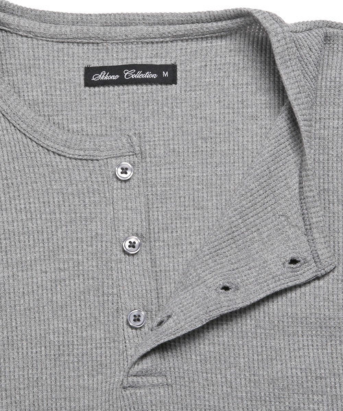 LUXSTYLE（ラグスタイル）の「サーマル無地ヘンリーネックロンT（Tシャツ/カットソー・メンズ・ブラック/ホワイト/杢グレー・XL/M/L）」の19枚目の写真