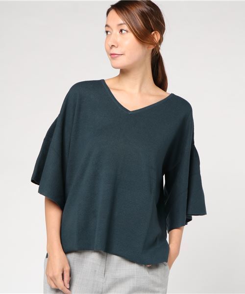 earth music&ecology（アースミュージックアンドエコロジー）の「ハーフミラノフレアースリーブニットプルオーバー（ニット/セーター・レディース・ブラック/ダークグリーン/ネイビー/グレー/アイボリー/キャメル・FREE）」の13枚目の写真