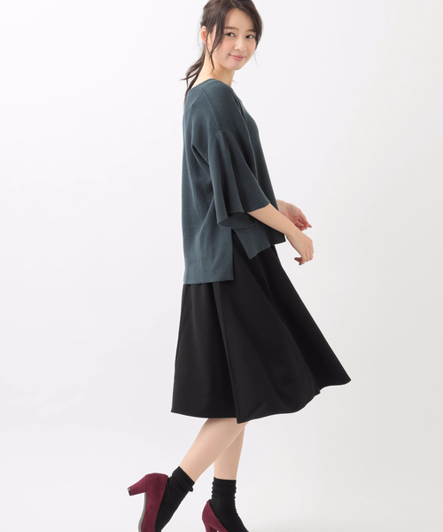 earth music&ecology（アースミュージックアンドエコロジー）の「ハーフミラノフレアースリーブニットプルオーバー（ニット/セーター・レディース・ブラック/ダークグリーン/ネイビー/グレー/アイボリー/キャメル・FREE）」の14枚目の写真