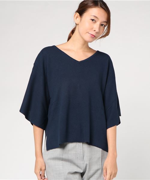 earth music&ecology（アースミュージックアンドエコロジー）の「ハーフミラノフレアースリーブニットプルオーバー（ニット/セーター・レディース・ブラック/ダークグリーン/ネイビー/グレー/アイボリー/キャメル・FREE）」の5枚目の写真