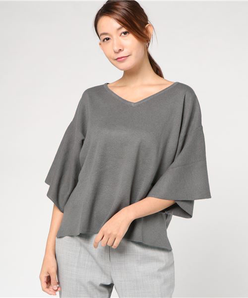 earth music&ecology（アースミュージックアンドエコロジー）の「ハーフミラノフレアースリーブニットプルオーバー（ニット/セーター・レディース・ブラック/ダークグリーン/ネイビー/グレー/アイボリー/キャメル・FREE）」の4枚目の写真