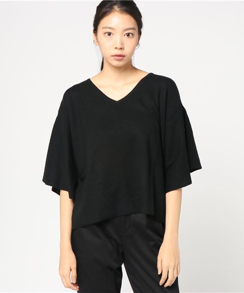 earth music&ecology（アースミュージックアンドエコロジー）の「ハーフミラノフレアースリーブニットプルオーバー（ニット/セーター・レディース・ブラック/ダークグリーン/ネイビー/グレー/アイボリー/キャメル・FREE）」の3枚目の写真