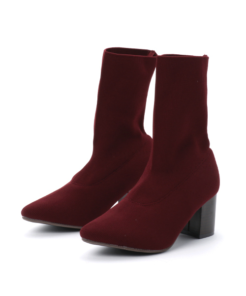 KOBE LETTUCE（コウベレタス）の「[無地/ラメ]チャンキーヒールミディアムソックスブーツ（ブーツ・レディース・ダークブラウン/チャコールグレー/ブラック×シルバー/ブラック/キャメル/ベージュ/ワイン・M/LL/L/S）」の7枚目の写真