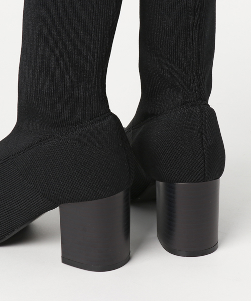 KOBE LETTUCE（コウベレタス）の「[無地/ラメ]チャンキーヒールミディアムソックスブーツ（ブーツ・レディース・ダークブラウン/チャコールグレー/ブラック×シルバー/ブラック/キャメル/ベージュ/ワイン・M/LL/L/S）」の11枚目の写真