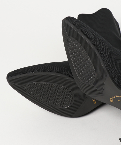 KOBE LETTUCE（コウベレタス）の「[無地/ラメ]チャンキーヒールミディアムソックスブーツ（ブーツ・レディース・ダークブラウン/チャコールグレー/ブラック×シルバー/ブラック/キャメル/ベージュ/ワイン・M/LL/L/S）」の10枚目の写真