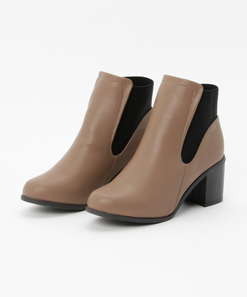 KOBE LETTUCE(コウベレタス)の「バックゴアデザインショートブーツ(ブーツ・レディース・ブラック/ベージュ/ブラウン/ブラック系その他/キャメル・LL/S/M/L)」の1枚目の写真