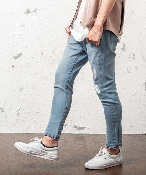 MinoriTY（マイノリティ）の「ストレッチクラッシュスキニーデニムパンツ ジーンズ メンズ ボトムス（その他パンツ・メンズ・ブラック/グレー/サックスブルー/インディゴブルー・S/M/L/XL）」の3枚目の写真