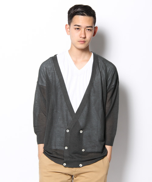 WHO'S WHO gallery（フーズフーギャラリー）の「麻レーヨンブレストカーデ（カーディガン/ボレロ・メンズ・ライトグレー/ブルー/チャコールグレー・MEDIUM/LARGE）」の2枚目の写真
