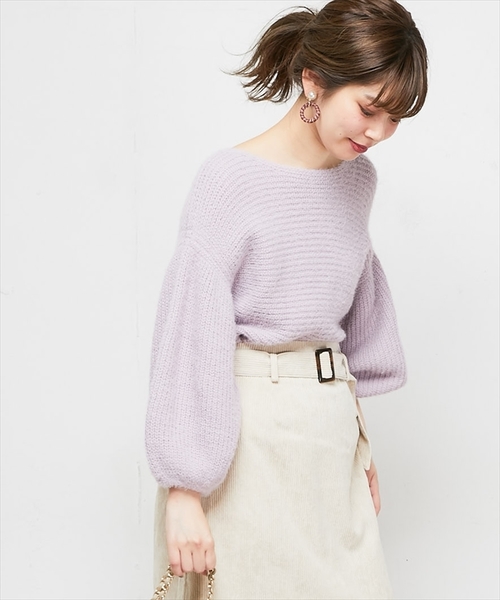 natural couture（ナチュラルクチュール）の「ちょびフェザー横リブニット（ニット/セーター・レディース・ブラック/ベージュ/アイボリー/ラベンダー/レンガ・FREE）」の4枚目の写真