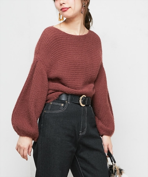 natural couture（ナチュラルクチュール）の「ちょびフェザー横リブニット（ニット/セーター・レディース・ブラック/ベージュ/アイボリー/ラベンダー/レンガ・FREE）」の5枚目の写真