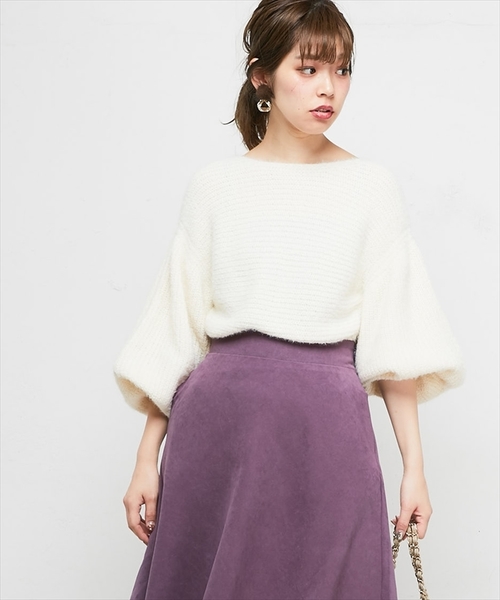 natural couture（ナチュラルクチュール）の「ちょびフェザー横リブニット（ニット/セーター・レディース・ブラック/ベージュ/アイボリー/ラベンダー/レンガ・FREE）」の7枚目の写真