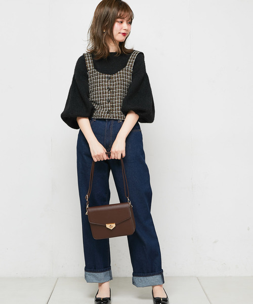 natural couture（ナチュラルクチュール）の「ちょびフェザー横リブニット（ニット/セーター・レディース・ブラック/ベージュ/アイボリー/ラベンダー/レンガ・FREE）」の9枚目の写真