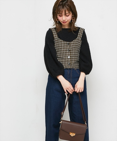 natural couture（ナチュラルクチュール）の「ちょびフェザー横リブニット（ニット/セーター・レディース・ブラック/ベージュ/アイボリー/ラベンダー/レンガ・FREE）」の10枚目の写真