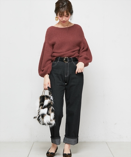 natural couture（ナチュラルクチュール）の「ちょびフェザー横リブニット（ニット/セーター・レディース・ブラック/ベージュ/アイボリー/ラベンダー/レンガ・FREE）」の19枚目の写真