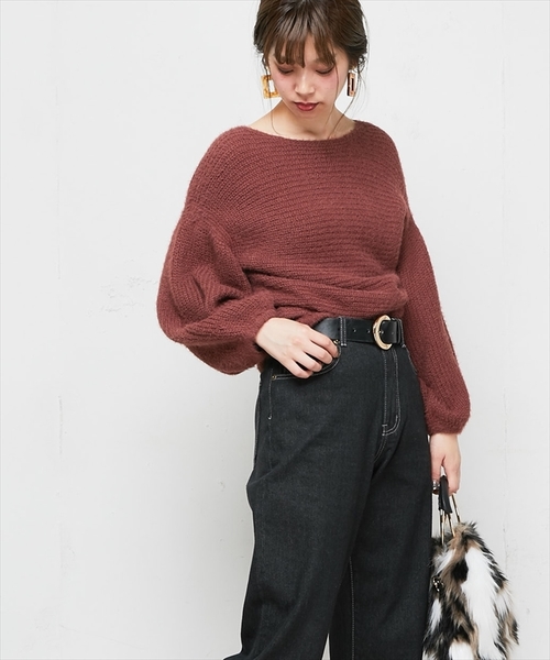 natural couture（ナチュラルクチュール）の「ちょびフェザー横リブニット（ニット/セーター・レディース・ブラック/ベージュ/アイボリー/ラベンダー/レンガ・FREE）」の20枚目の写真