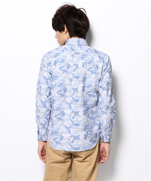 ADAM ET ROPE'（アダムエロペ）の「ストライプ×迷彩　OXシャツ（シャツ/ブラウス・メンズ・サックスブルー/モスグリーン・MEDIUM/LARGE）」の5枚目の写真