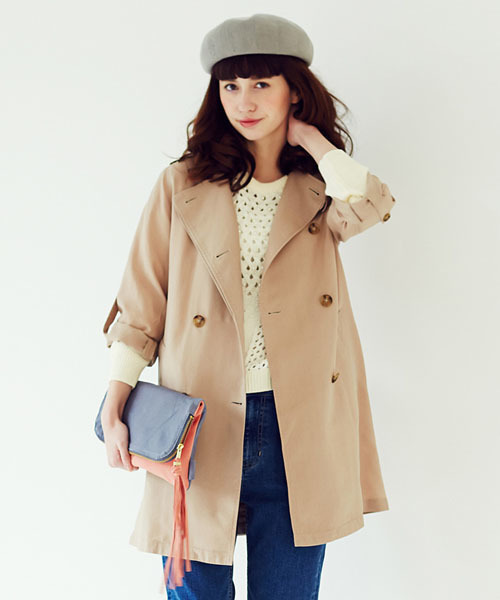 Another Edition（アナザーエディション）の「AE[S]ﾘﾖｾﾙ OX NO/COL TRNC　Я（トレンチコート・レディース・ベージュ/ネイビー・SMALL/MEDIUM）」の2枚目の写真