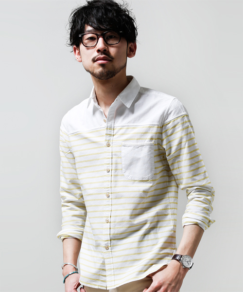 NANO universe（ナノユニバース）の「ボーダーオックスシャツ（シャツ/ブラウス・メンズ・グリーン/ブルー/ネイビー/イエロー/レッド・LARGE/MEDIUM/X-LARGE/SMALL）」の4枚目の写真