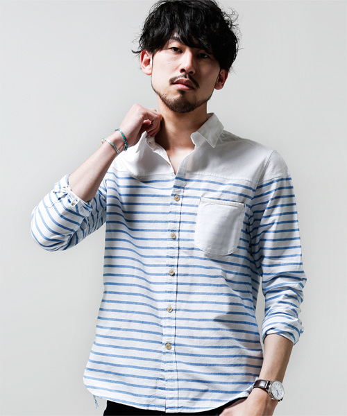 NANO universe（ナノユニバース）の「ボーダーオックスシャツ（シャツ/ブラウス・メンズ・グリーン/ブルー/ネイビー/イエロー/レッド・LARGE/MEDIUM/X-LARGE/SMALL）」の3枚目の写真