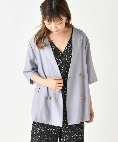 mystic(ミスティック)の「半袖シャツジャケット(テーラードジャケット)」|ブルー