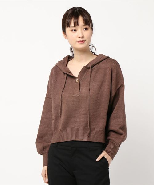 STYLEBLOCK(スタイルブロック)の「フロントボタンショートニットパーカー(ニット/セーター・レディース・ベージュ/ブラウン/ブラック・M)」の6枚目の写真