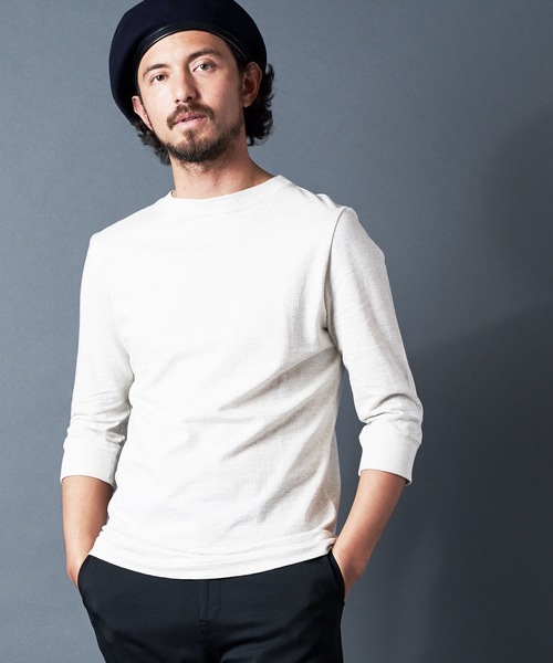 Magine(マージン)の「CTN SEERSUCKER C/N 3/4SL:コットンシアサッカー クルーネック7SL(Tシャツ/カットソー)」|オートミール