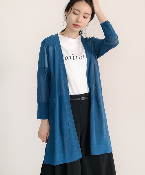 Bou Jeloud(ブージュルード)の「さらさらミドルスリットカーディガン(カーディガン/ボレロ・レディース・オフホワイト/ライトグレー/ライトグリーン/ブルーグリーン/ブラック・FREE)」の2枚目の写真