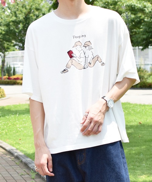 PairPair（ペアペア）の「線画カップルグラフィックT(男女兼用)（Tシャツ/カットソー・レディース・オフホワイト/モカ/ライトカーキ/スミクロ・FREE）」の13枚目の写真