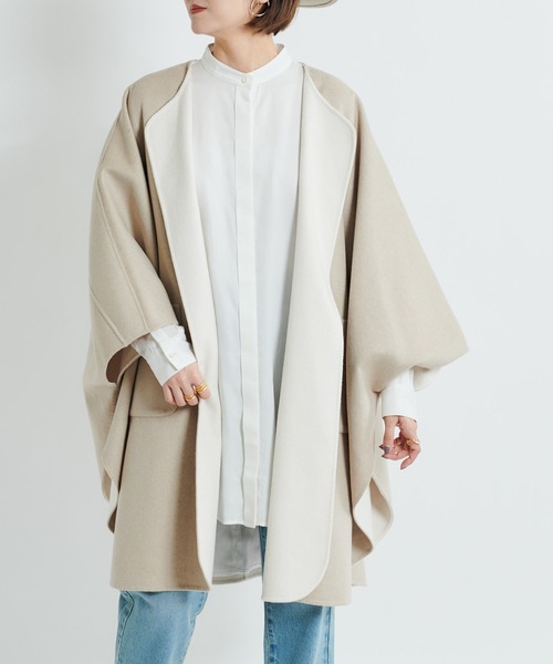 DouDou（ドゥドゥ）の「【2WAY仕様】リバーポンチョ（その他アウター・レディース・ベージュ/グレイッシュベージュ・FREE）」の2枚目の写真