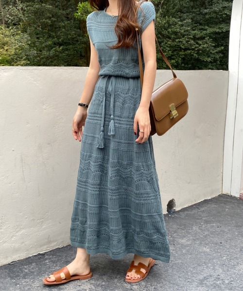 ABITOKYO(アビトーキョー)の「クロシェ柄フレンチマキシ丈ロングワンピース(ワンピース・レディース・ブルーグレー/ライトグリーン/イエロー/チャコール/ブラック/ベージュ/ネイビー・S/M)」の21枚目の写真