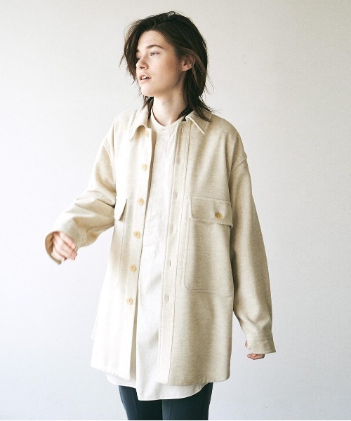 UNFIL（アンフィル）の「unfil アンフィル / geelong lambs-beaver shirt jacket ジーロンラムウールビーバー シャツジャケット / WOFL-UW137（シャツ/ブラウス・レディース・ライトベージュ・1）」の9枚目の写真