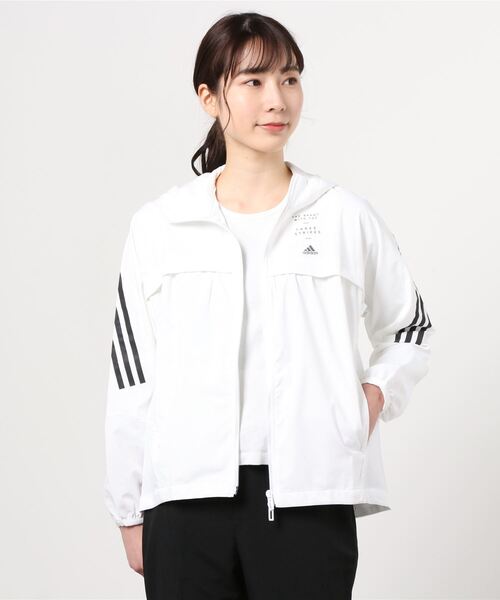 adidas ストレッチクロスジャケット　ホワイト フード付き　黒パイピング 沖縄県内（離島含）3，300円以上送料無料】アディダス クロス