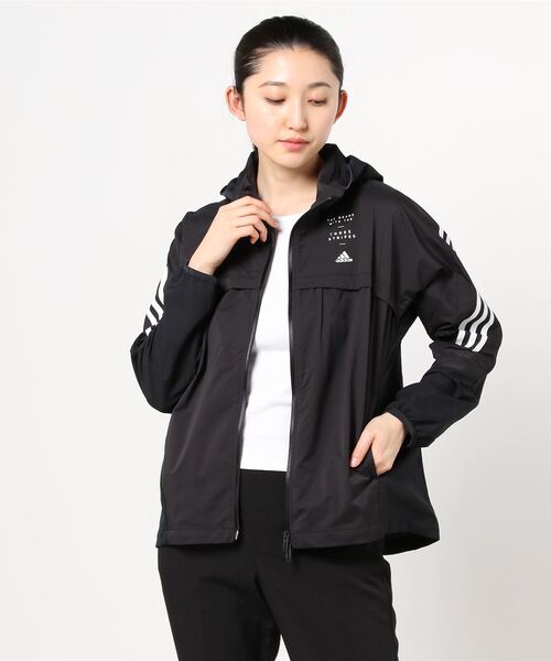 adidas ストレッチクロスジャケット　ホワイト フード付き　黒パイピング 沖縄県内（離島含）3，300円以上送料無料】アディダス クロス