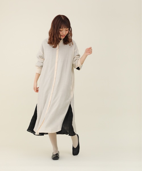 sakishimatokyo（サキシマトーキョー）の「【ZOZO限定】サキシマamp「ノーカラースリットシャツワンピース／シアーブラウス」（ワンピース・レディース・カーキ/ホワイト系その他/ブラック/ブルー/ピンク・FREE）」の2枚目の写真