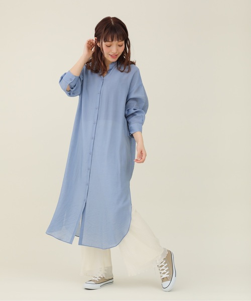 sakishimatokyo（サキシマトーキョー）の「【ZOZO限定】サキシマamp「ノーカラースリットシャツワンピース／シアーブラウス」（ワンピース・レディース・カーキ/ホワイト系その他/ブラック/ブルー/ピンク・FREE）」の8枚目の写真